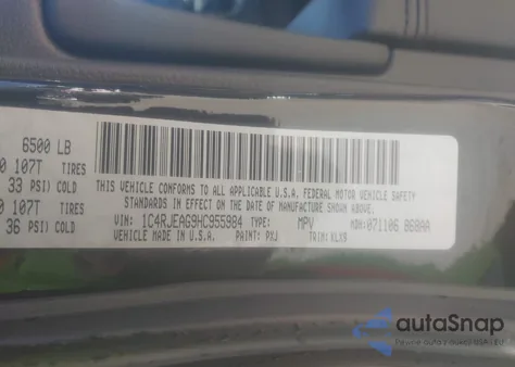 2017 Jeep Grand Cherokee Altitude 4X2 z USA, uszkodzony, nr VIN 1C4RJEAG9HC955984